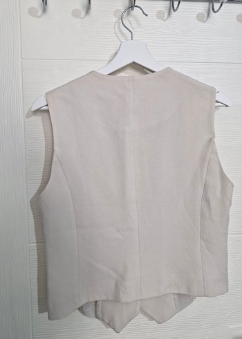 Düğmeli Keten Beyaz Kadın Yelek - Görsel 3