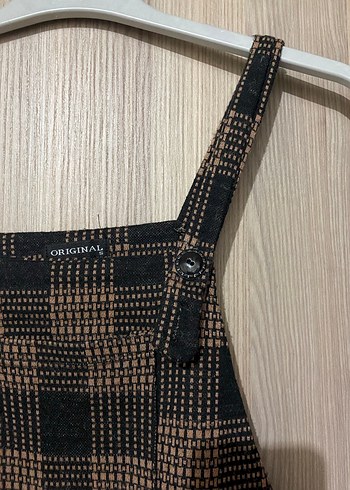 Kahverengi Kareli salopet elbise - Görsel 3