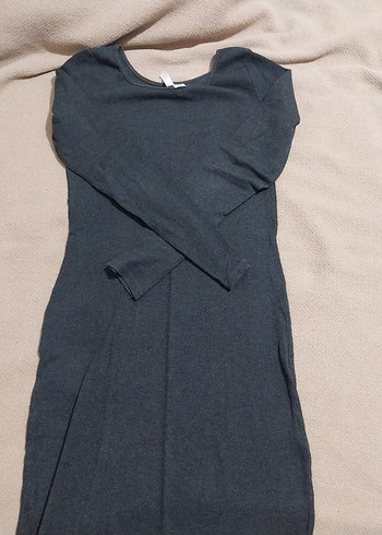 Uzun Kollu Gri Fitilli Kadın Elbise - Görsel 2