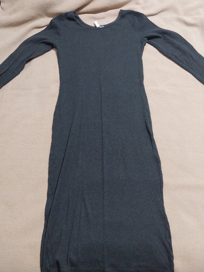 Uzun Kollu Gri Fitilli Kadın Elbise - Görsel 4