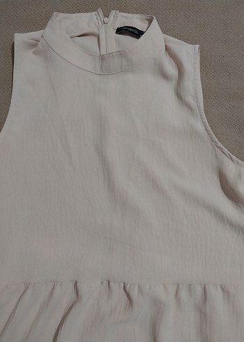 Bej Kolsuz Yüksek Yakalı Uzun Elbise - Görsel 3