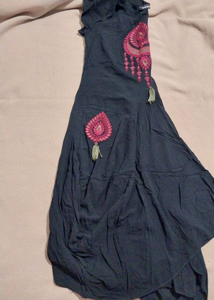 Etnik Nakışlı Siyah Uzun Bohem Elbise - Görsel 3