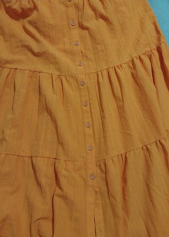 Turuncu Kolsuz Uzun Likrali Elbise - Görsel 3