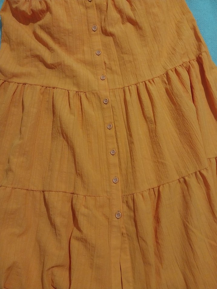 Turuncu Kolsuz Uzun Likrali Elbise - Görsel 3