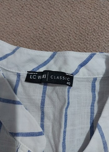 Düğmeli Kolsuz Beyaz Mavi Çizgili Kadın Gömlek - Görsel 3