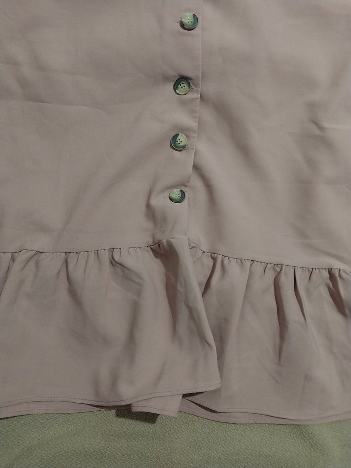 Toz Pembe Düğmeli V Yaka Uzun Kollu Elbise - Görsel 4