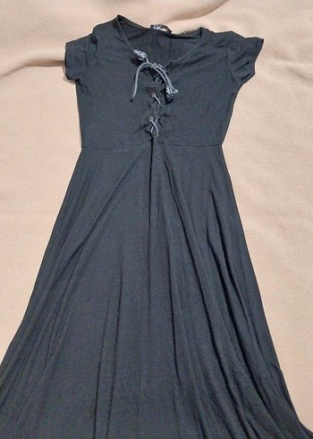 siyah bele olturan maxi boy elbise - Görsel 2