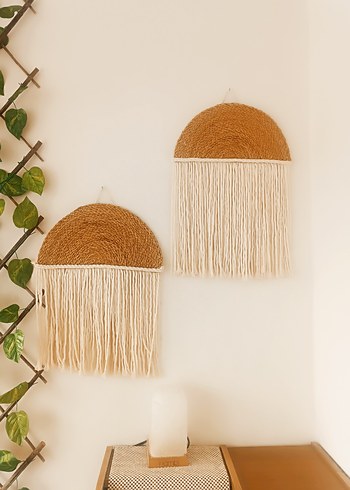 Hasır Bej Yarı Daire Duvar Süsü 2 adet - Görsel 2