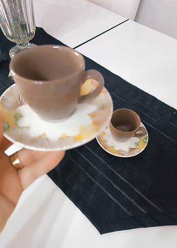 3 lu fincan Koyu Mavi Seramik Fincan ve Tabak 3 lu - Görsel 4