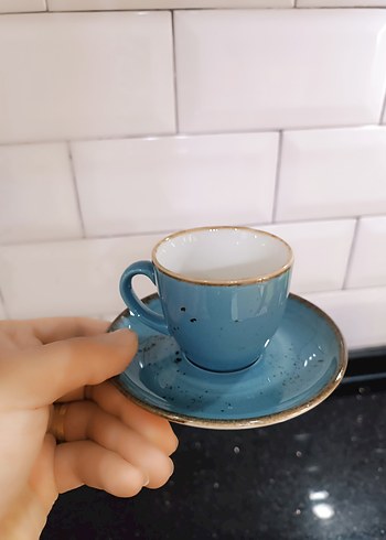 3 lu fincan Koyu Mavi Seramik Fincan ve Tabak 3 lu - Görsel 2