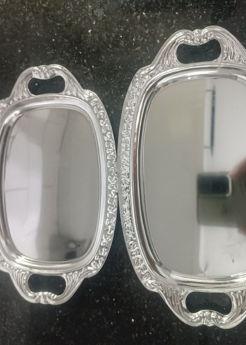 Gri Parlak Dekoratif Tepsi Seti minik sunumluk - Görsel 2