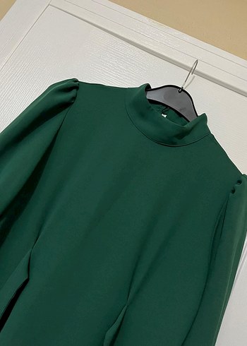 Yeşil Drapeli Uzun Kadın Elbise - Görsel 2