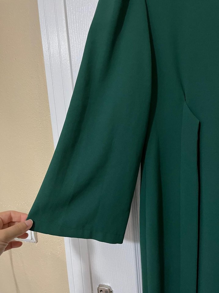 Yeşil Drapeli Uzun Kadın Elbise - Görsel 3