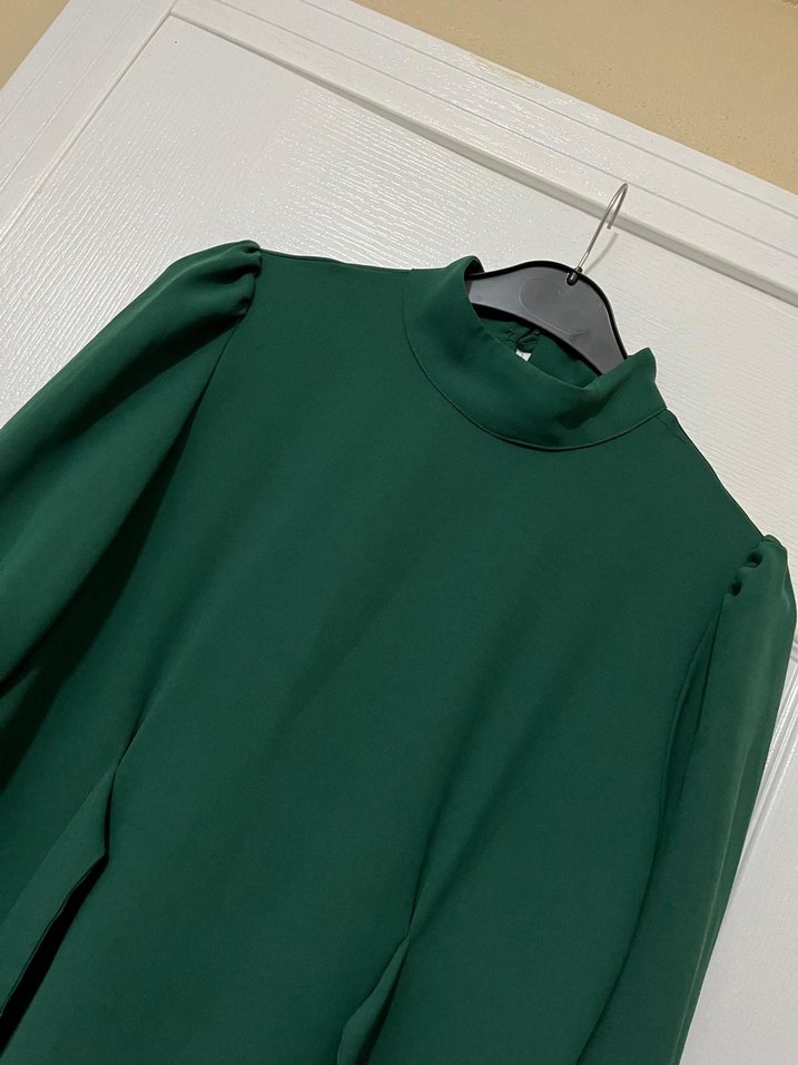 Yeşil Drapeli Uzun Kadın Elbise - Görsel 2