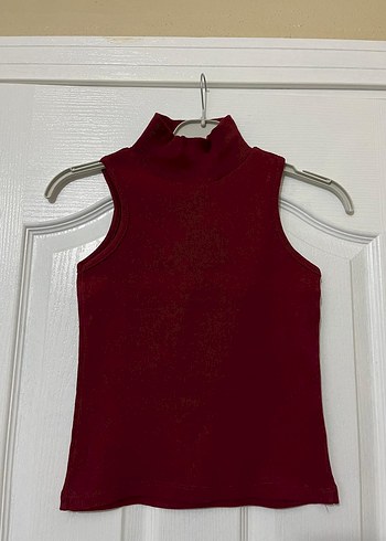 Bordo Yüksek Yaka Kolsuz Basic Atlet - Görsel 3