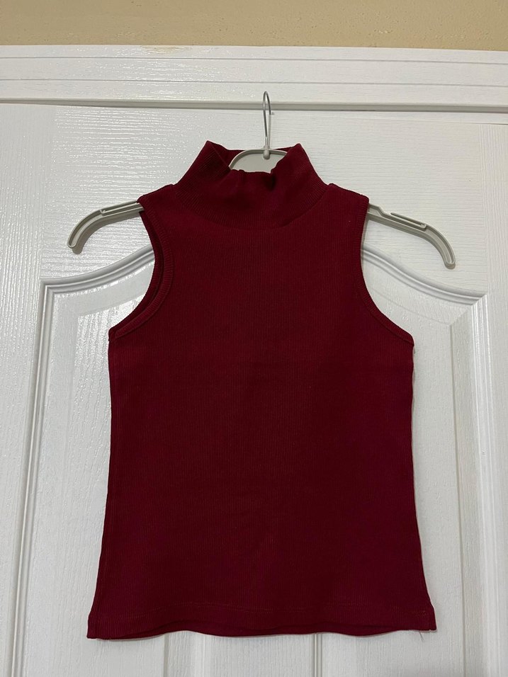 Bordo Yüksek Yaka Kolsuz Basic Atlet - Görsel 3