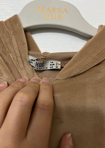 Bej Süet Kadın Sweatshirt Kapüşonlu - Görsel 3