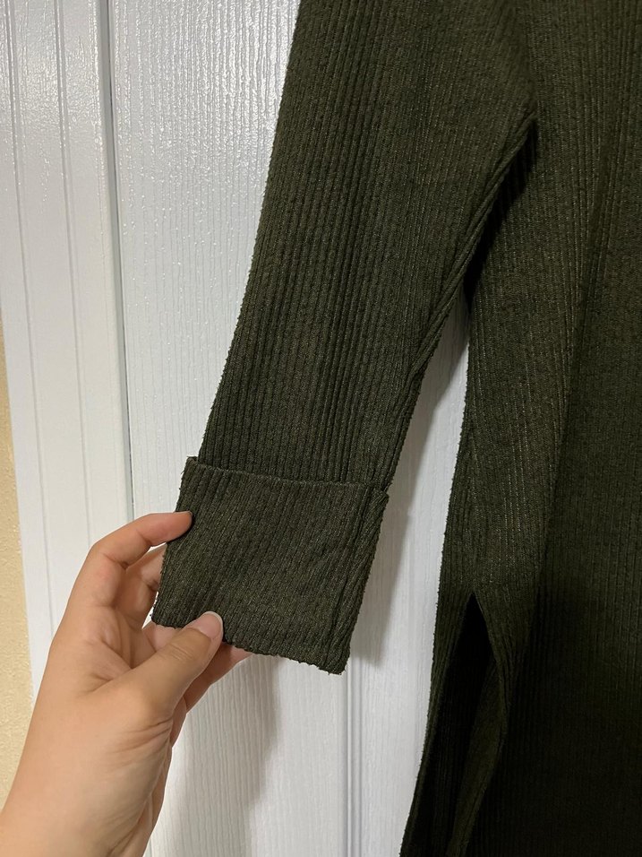 Kadın Khaki Boğazlı Triko Kazak Midi Boy - Görsel 3