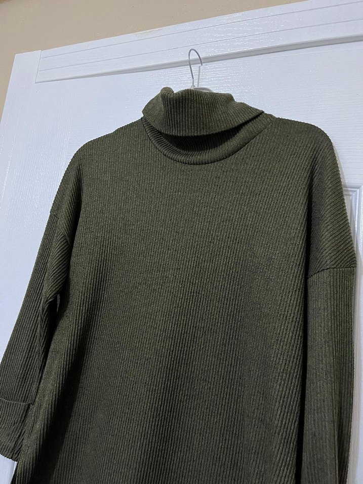 Kadın Khaki Boğazlı Triko Kazak Midi Boy - Görsel 2