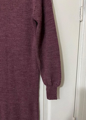 Bordo Örgü Uzun Kollu Triko Elbise - Görsel 2