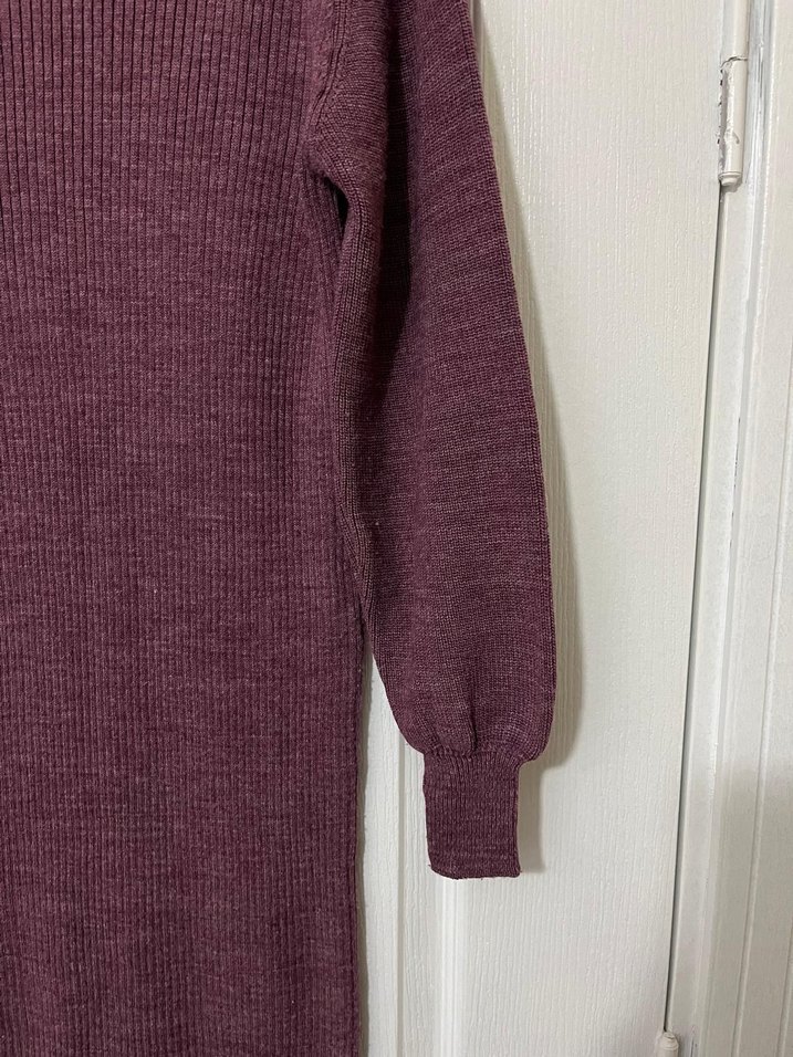 Bordo Örgü Uzun Kollu Triko Elbise - Görsel 2