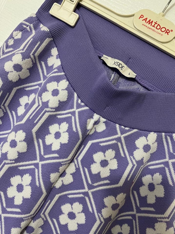 Mor Midi Kumaş Pantolon Dantel Detaylı - Görsel 2