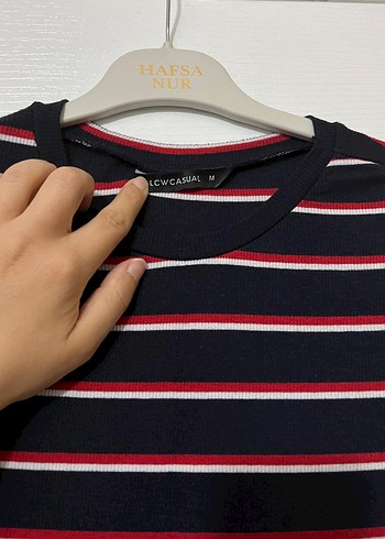 Çizgili Kısa Kollu Midi Elbise - Görsel 3