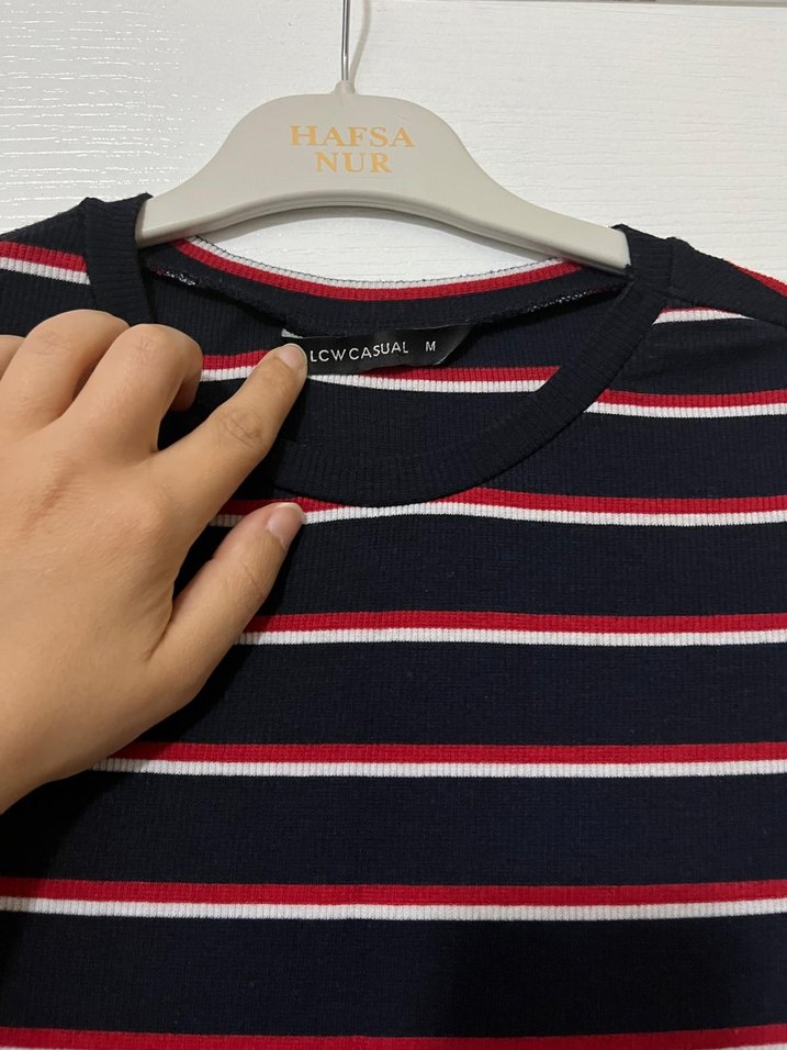 Çizgili Kısa Kollu Midi Elbise - Görsel 3