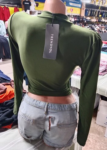 Kadın Haki Boğazlı Crop Top - Görsel 2