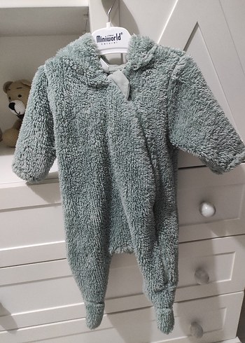 Gri Peluş Bebek Tulumu Kapüşonlu - Görsel 3