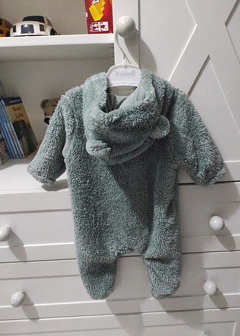 Gri Peluş Bebek Tulumu Kapüşonlu - Görsel 2