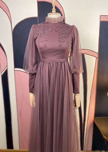 Nakışlı Uzun Kollu Bohem Abiye Elbise - Görsel 5