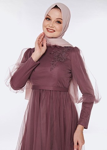 Nakışlı Uzun Kollu Bohem Abiye Elbise - Görsel 4