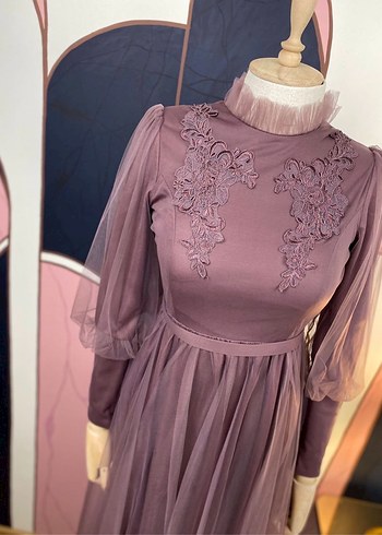 Nakışlı Uzun Kollu Bohem Abiye Elbise - Görsel 6