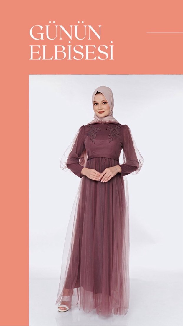 Nakışlı Uzun Kollu Bohem Abiye Elbise - Görsel 2