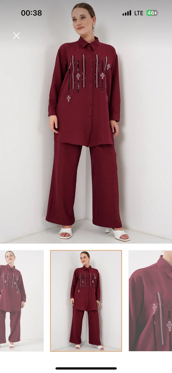 Bordo Nakışlı Zincir Detaylı Uzun Tunik - Görsel 5