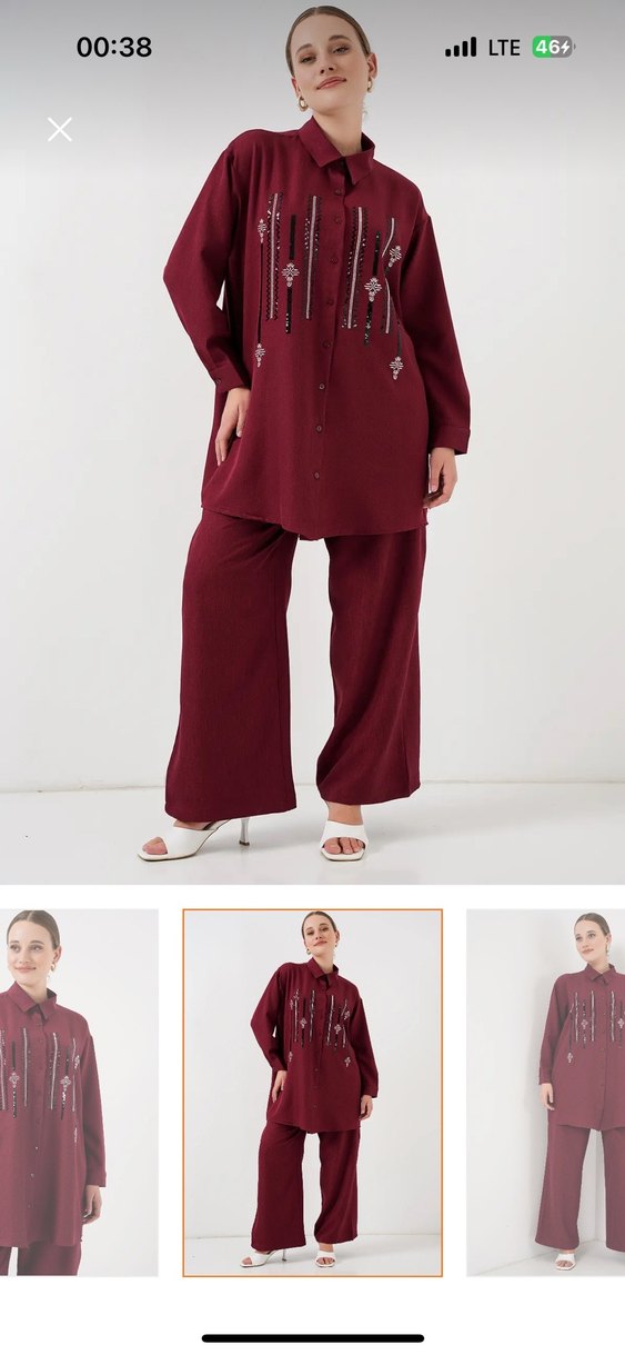 Bordo Nakışlı Zincir Detaylı Uzun Tunik - Görsel 4