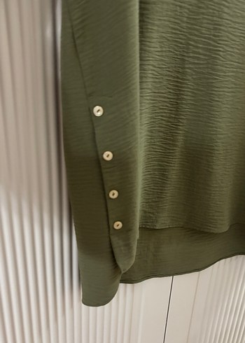 Düğmeli Uzun Kollu Haki Tunik - Görsel 3