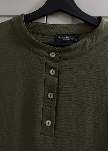 Düğmeli Uzun Kollu Haki Tunik - Görsel 2