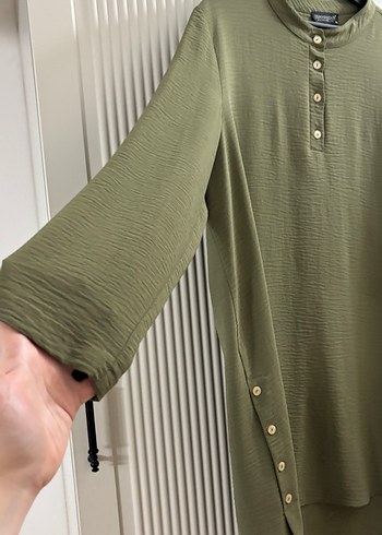 Düğmeli Uzun Kollu Haki Tunik - Görsel 4