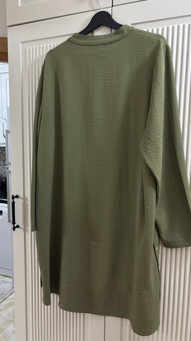 Düğmeli Uzun Kollu Haki Tunik - Görsel 5