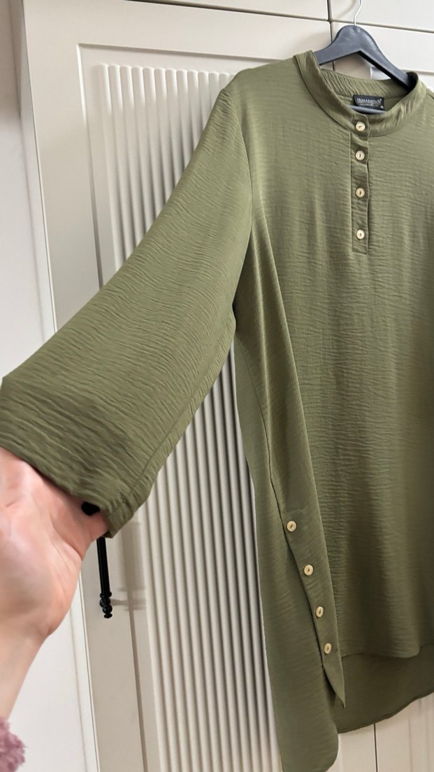 Düğmeli Uzun Kollu Haki Tunik - Görsel 4