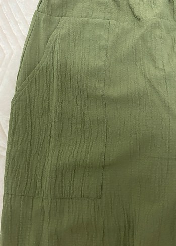 Kadın Haki Keten Pilili Bol Pantolon - Görsel 3