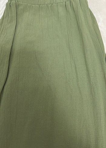 Kadın Haki Keten Pilili Bol Pantolon - Görsel 5