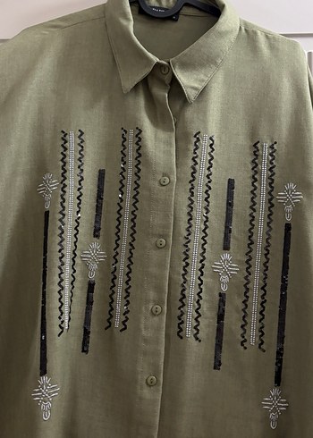 Kadın Keten Haki Uzun Kollu Nakışlı Takım - Görsel 8