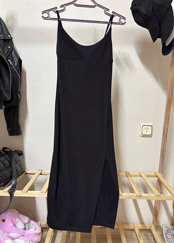 Siyah Drapeli Midi Straplez Elbise - Görsel 2