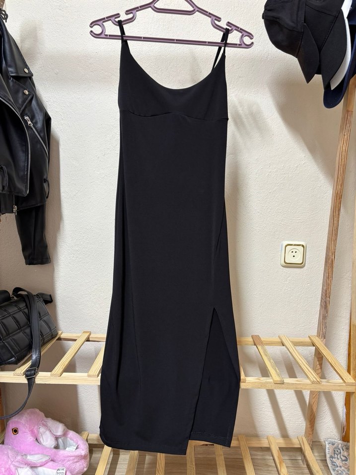 Siyah Drapeli Midi Straplez Elbise - Görsel 2