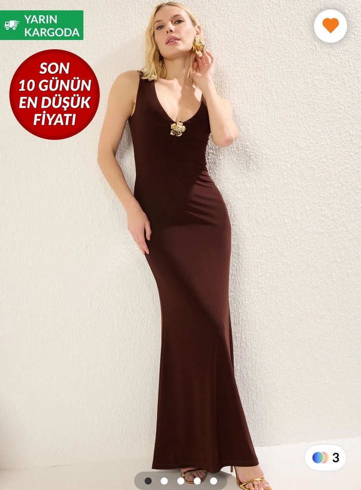 Bordo Drapeli Uzun Klasik Kadın Elbise - Görsel 2