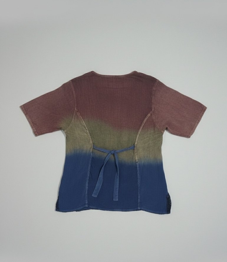 Düğmeli Kısa Kollu Pul Detaylı Bohem Batik Bluz - Görsel 2