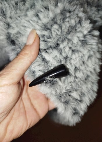 El Örgüsü Gri Peluş Kadın Kaban Midi Boy - Görsel 3